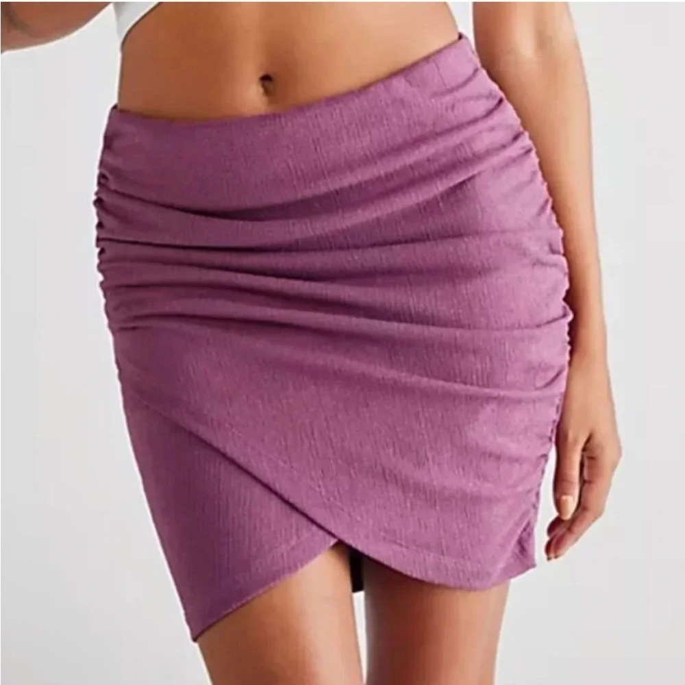 Free People Angie Wrap Mini Skirt Medium Purple Elastic Waist Stretch